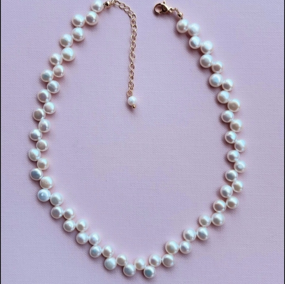 Genuine Freshwater Pearl Choker Necklace Dipped in Fine 14K Gold - Picture 3 of 3